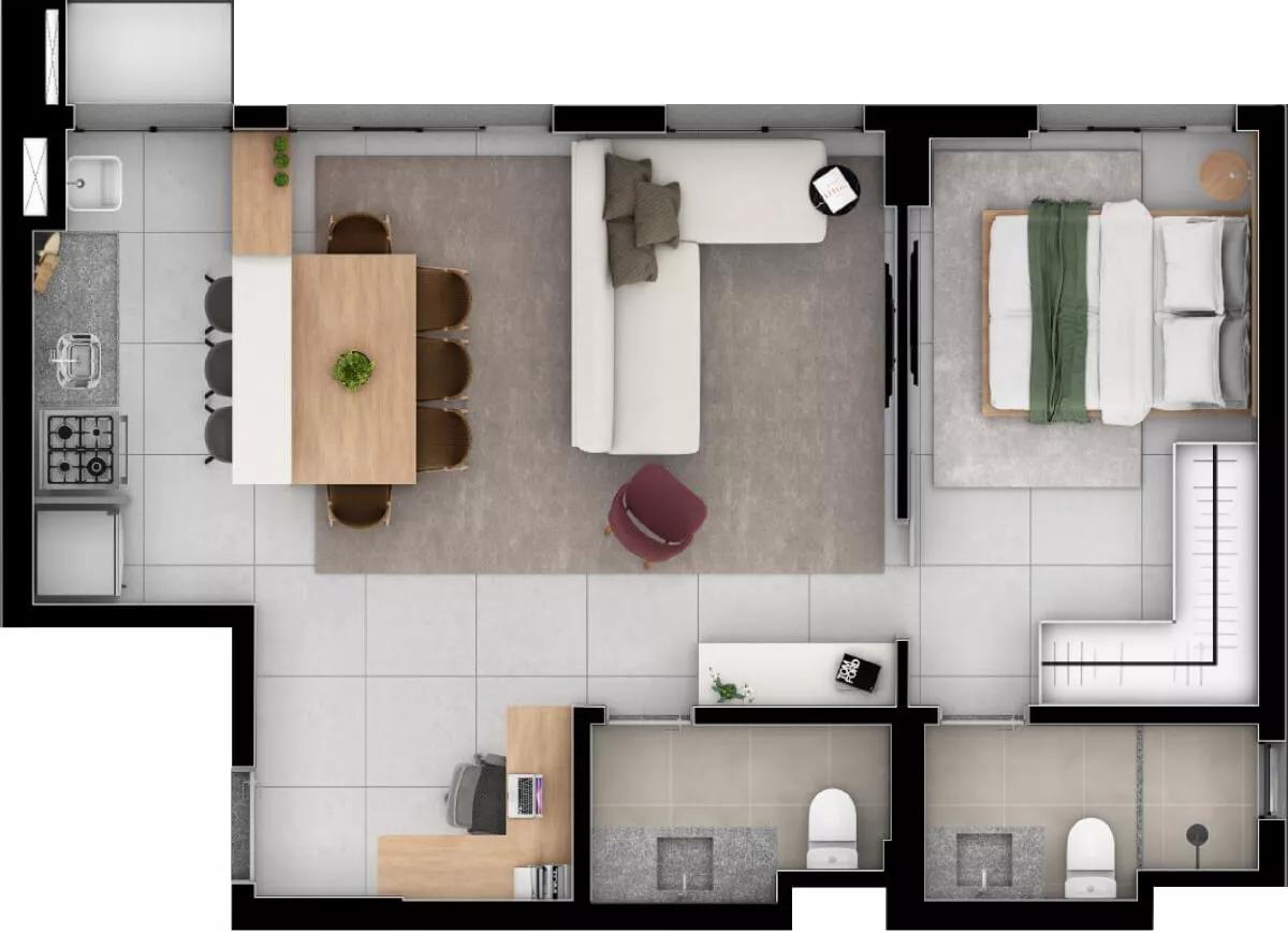 Apartamento 2 quartos com 56m² do Liv Urban Marista