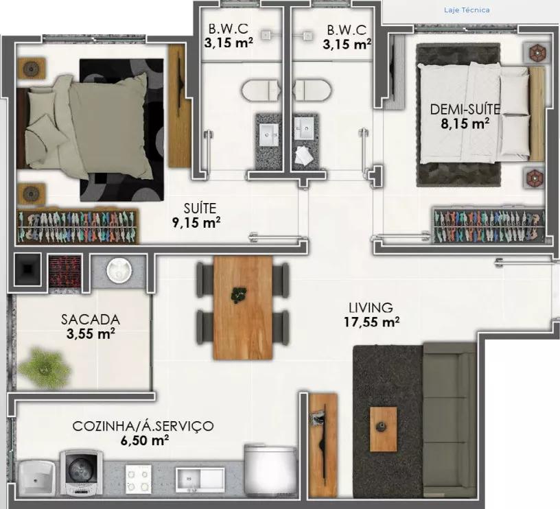 Apartamento tipo 3 do Aurora Residencial