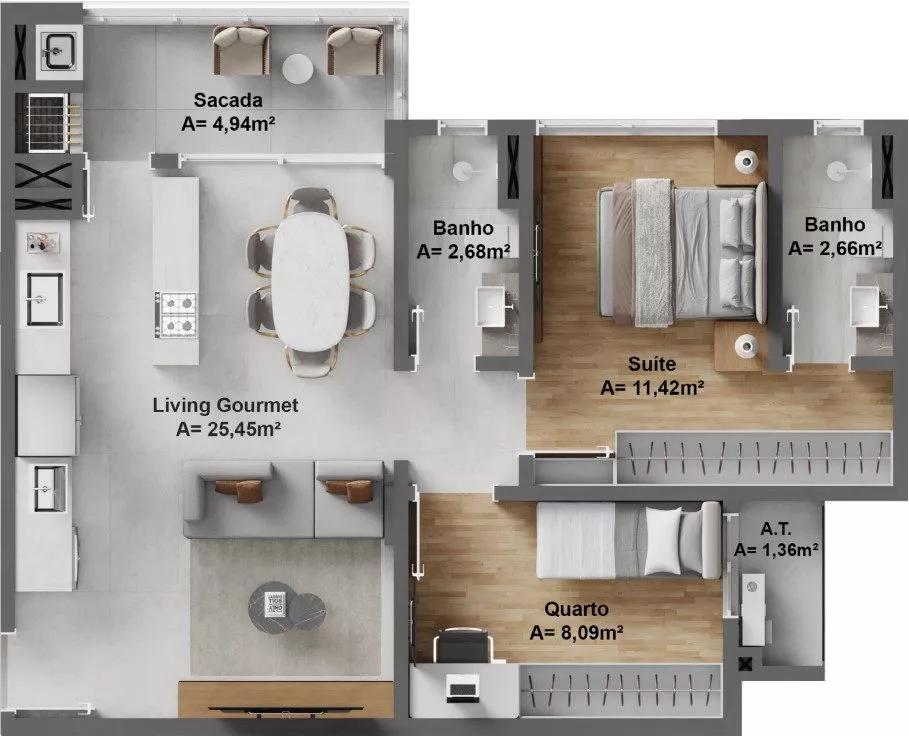 Apartamento de 68 m² do Urbe Residence