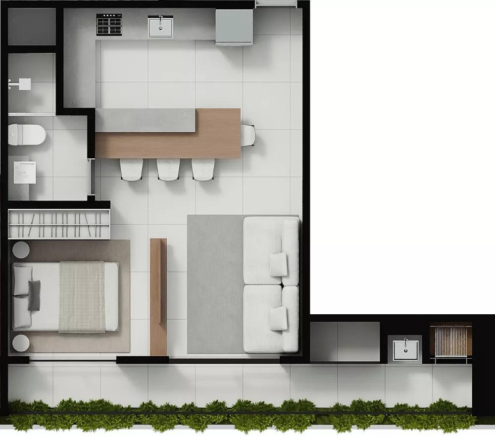 Planta do apartamento de 40m² do One Residence