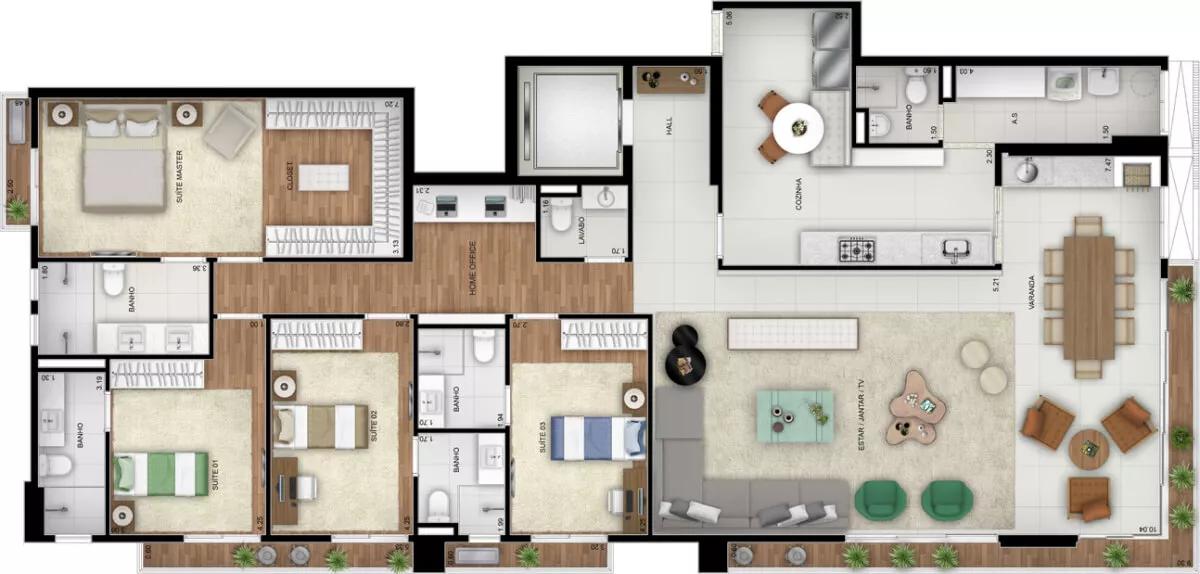 Apartamento com 4 Quartos e 221m²